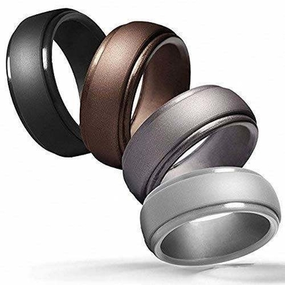 Silikonen trouwring voor mannen 4 pakketten Singles Step Edge Sleek Design Metalen Zwart en Camo
