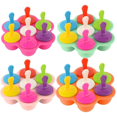 Voedingsmiddelenkwaliteit Silicone ijsvorm 7 Hole Popsicle DIY ijsdoos Silicone Popsicle Mold