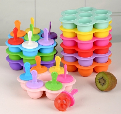 Voedingsmiddelenkwaliteit Silicone ijsvorm 7 Hole Popsicle DIY ijsdoos Silicone Popsicle Mold