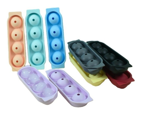 Silikon Ice Cube Tray Molds Crystal Clear 4 Cavity Draagbare Ronde Bol Bol Maker