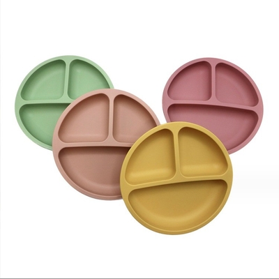 Silikon voedingssets 3 gebieden voedsel materiaal Baby Bowl Plate met gespleten zuig