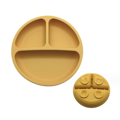 Silikon voedingssets 3 gebieden voedsel materiaal Baby Bowl Plate met gespleten zuig