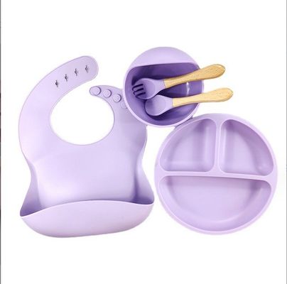 5pcs Eco-vriendelijke babyvoeding set siliconen zuigschalen borden lepel vork bib voor peuters