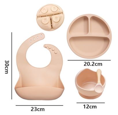 5pcs Eco-vriendelijke babyvoeding set siliconen zuigschalen borden lepel vork bib voor peuters
