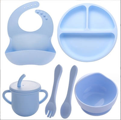 Geen Design Style Silicone voedingssets Volledig diner Plaat Bowl Cup Lepel Vork Spork voor baby's