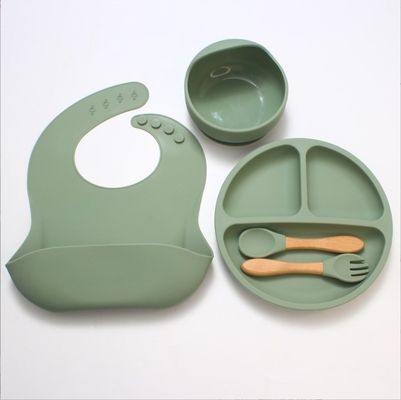 Geen Design Stijl Silicone tafelgerei voor baby 5pcs BPA Free Feeding Set Lepel Bowl