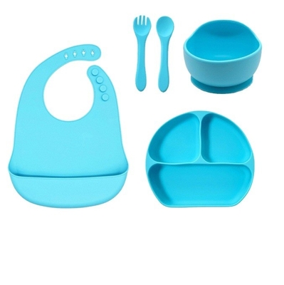 Silicone babyvoedingssets 5pcs beste waterdichte veiligheid makkelijk schoon schotel met lepel Bib