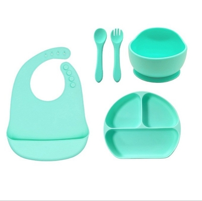Silicone babyvoedingssets 5pcs beste waterdichte veiligheid makkelijk schoon schotel met lepel Bib