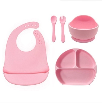 Silicone babyvoedingssets 5pcs beste waterdichte veiligheid makkelijk schoon schotel met lepel Bib