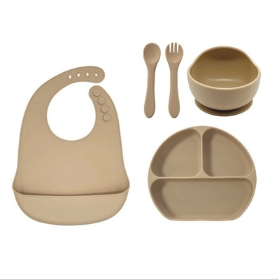 Silicone babyvoedingssets 5pcs beste waterdichte veiligheid makkelijk schoon schotel met lepel Bib
