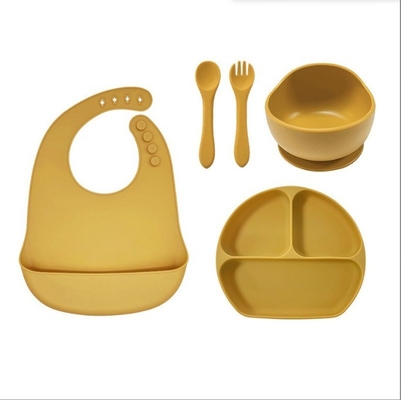 Silicone babyvoedingssets 5pcs beste waterdichte veiligheid makkelijk schoon schotel met lepel Bib